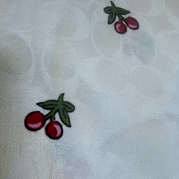 Coach Signature Cherries Print Wrap Scarf Wool & Silk Cream Color - Picture 4 of 6
